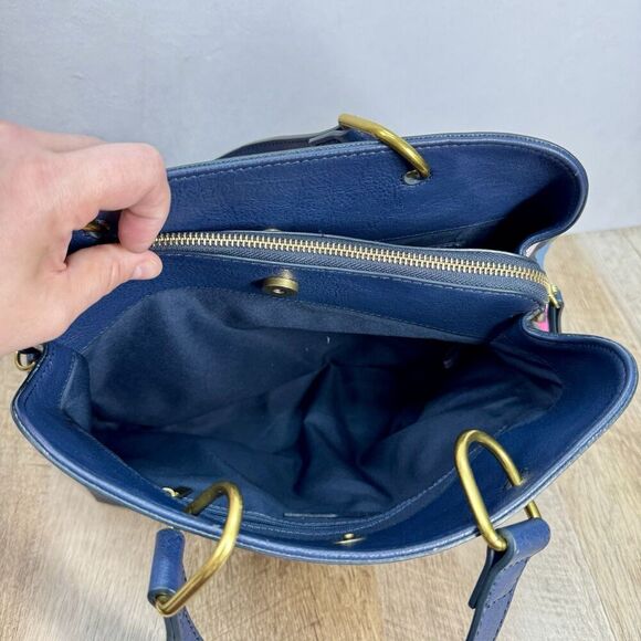 Fossil Lane Satchel Handbag Sea Pink Zebra Stripe Double Handle Zipper Pockets - Picture 8 of 16